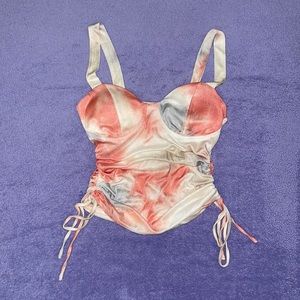 Meraki Junior pink, beige, blue tie die ruched side top